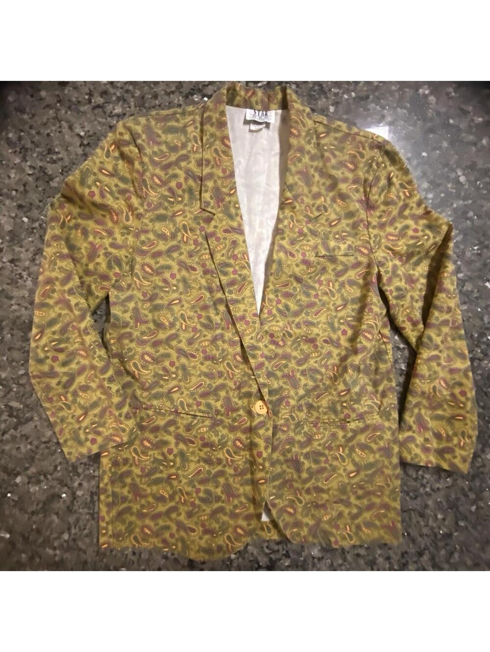 STAR C.C.C. City Clothing Co. Paisley Blazer Yellow Green Purple Medium Regular
